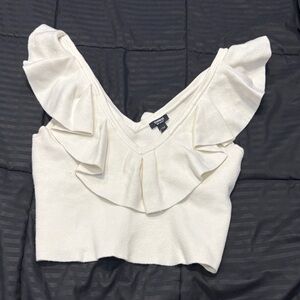 Express Cream Ruffle V-Neck Cropped Camisole